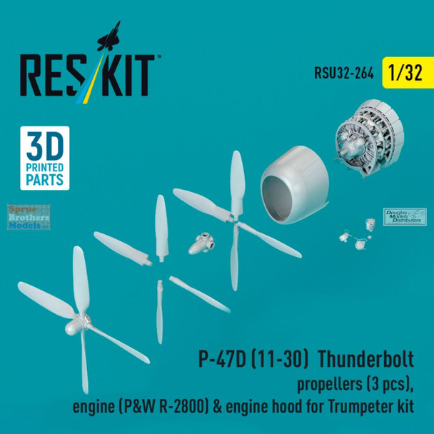 RESRSU320264U 1:32 ResKit P-47D(11-30) Thunderbolt Propellers, Engine & Engine Hood Set (TRP kit)