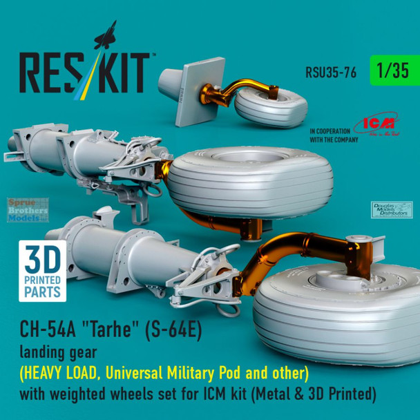 RESRSU350076U 1:35 ResKit CH-54A Tarhe Landing Gear with Weighted Wheels - Heavy Load (ICM kit)