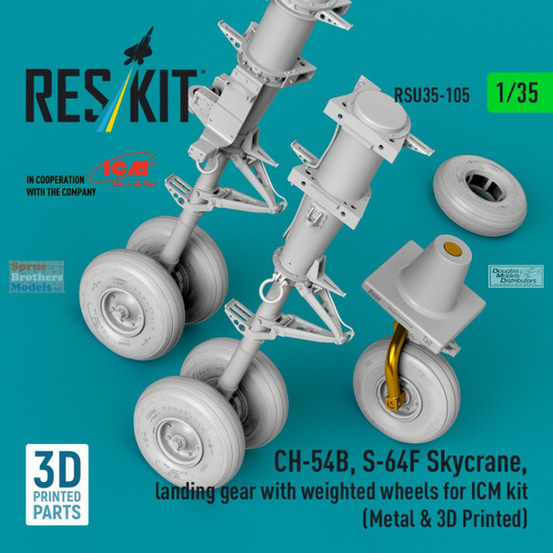 RESRSU350105U 1:35 ResKit CH-54B S-64F Skycrane Landing Gear with Weighted Wheels (ICM kit)