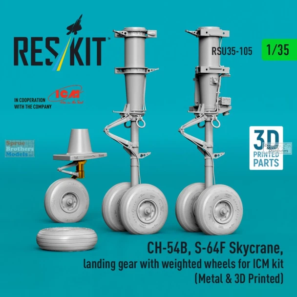 RESRSU350105U 1:35 ResKit CH-54B S-64F Skycrane Landing Gear with Weighted Wheels (ICM kit)