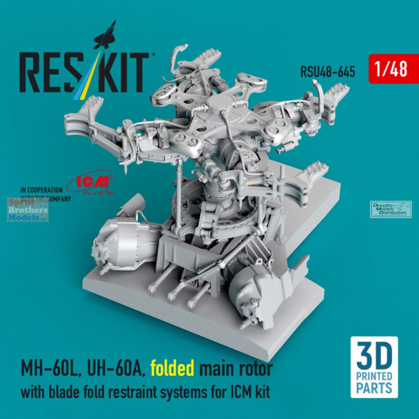 RESRSU480645U 1:48 ResKit UH-60A MH-60L Blackhawk Folded Main Rotor wuth Blade Folded Restraint System (ICM kit)