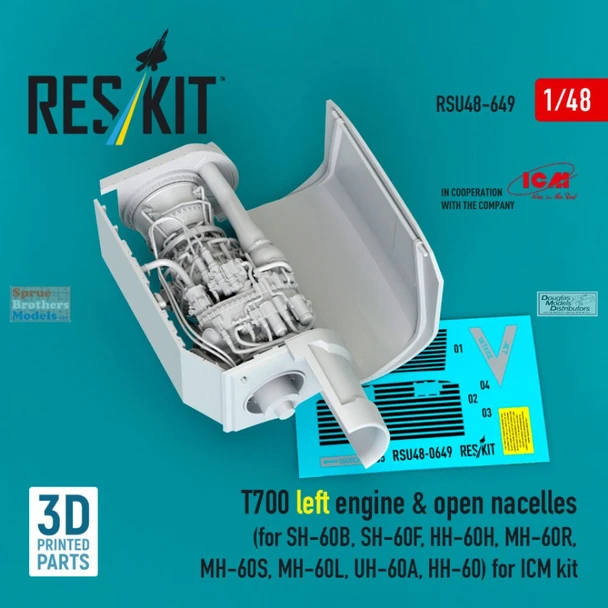 RESRSU480649U 1:48 ResKit T700 Left Engine & Open Nacelles for UH-60A MH-60L SH-60B SH-60F HH-60H MH-60R MH-60S HH-60 (ICM kit)