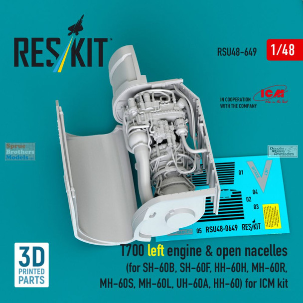 RESRSU480649U 1:48 ResKit T700 Left Engine & Open Nacelles for UH-60A MH-60L SH-60B SH-60F HH-60H MH-60R MH-60S HH-60 (ICM kit)