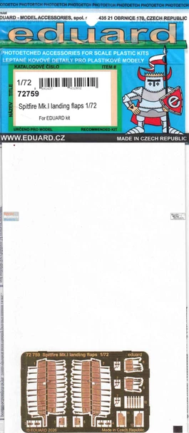 EDU72759 1:72 Eduard PE - Spitfire Mk.I Landing Flaps (EDU kit)