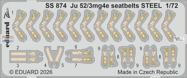 EDUSS874 1:72 Eduard Color Zoom PE - Ju52/3mg4e Seatbelts (AFX kit)