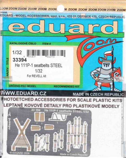 EDU33394 1:32 Eduard Zoom PE - He111P-1 Seatbelts (REV kit)