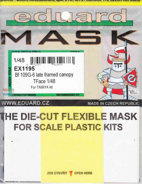 EDUEX1195 1:48 Eduard Mask - Bf109G-6 Late Framed Canopy TFACE (TAM kit)