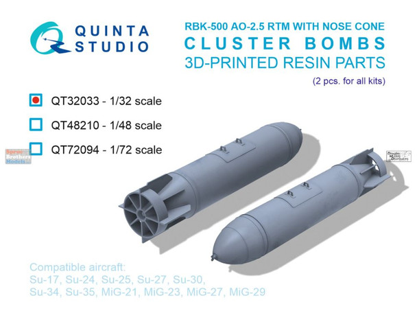 QTSQT32033 1:32 Quinta Studio RBK-500 AO-2.5 RTM with Nose Cone Cluster Bomb Set