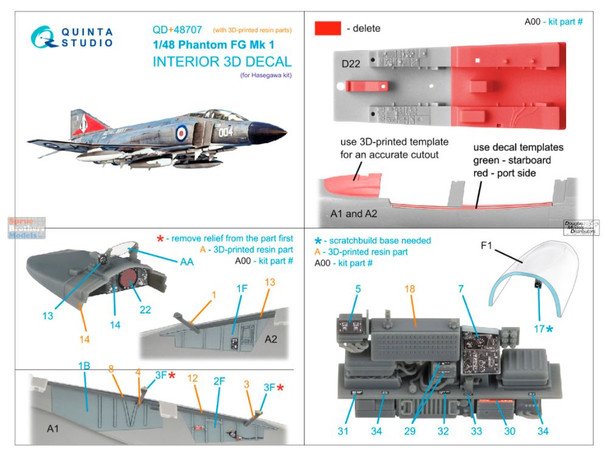 QTSQD48707R 1:48 Quinta Studio 3D Decal - Phantom FG.1 (HAS kit)