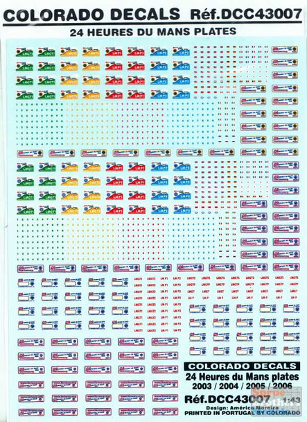 DCC43007 1:43 Decals Colorado - 24 Heures de Mans Plates 2003/2004/205/2006