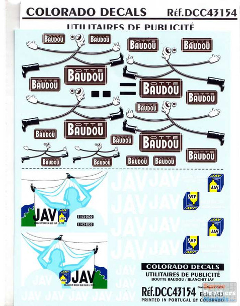 DCC43154 1:43 Decals Colorado - Utilitaires de Publicite Boutte Baudou / Blanchit Jav