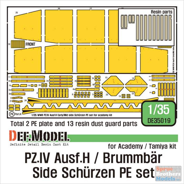 DEFDE35019 1:35 DEF Model Panzer.IV Ausf.H / Brummbar Side Schurzen PE Set (ACA/TAM kit)