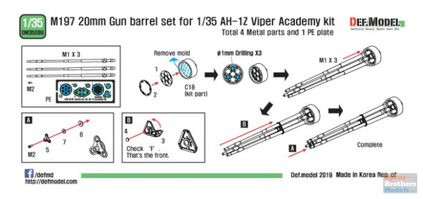 DEFDM35089 1:35 DEF Model AH-1Z Viper M197 20mm Gun Barrel Set (ACA kit)
