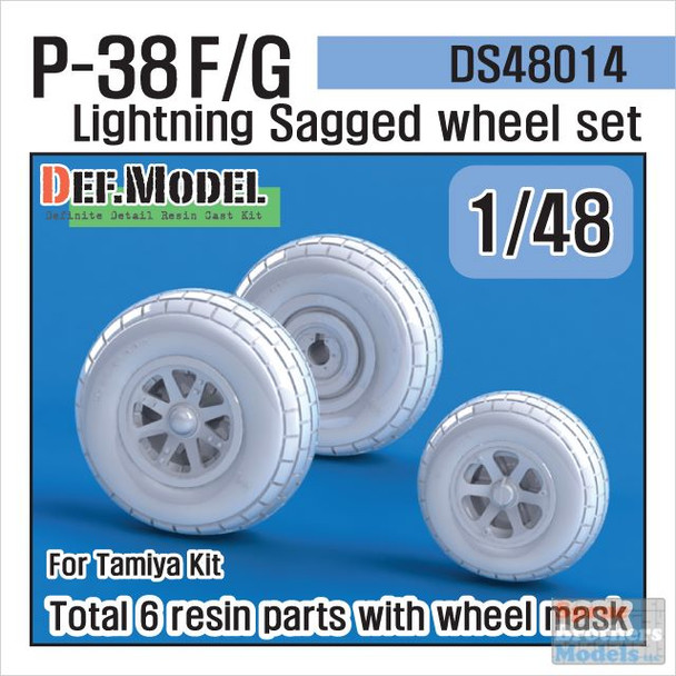 DEFDS48014 1:48 DEF Model P-38F P-38G Lightning Sagged Wheel Set-Late (TAM kit)