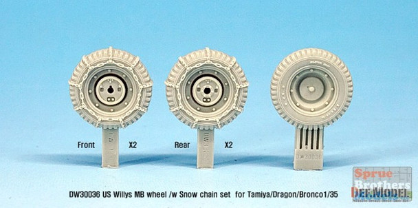 DEFDW30036 1:35 DEF Model US Willys MB Snow Chained Sagged Wheel Set (TAM/DRA/BNC kit)