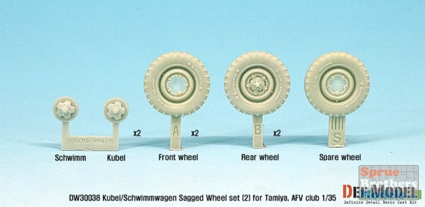 DEFDW30038 1:35 DEF Model Kubel/Schwimmwagen Sagged Wheel Set (TAM/AFV kit)