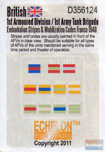 ECH356124 1:35 Echelon British 1st Armoured Division / 1st Army Tank Brigade Embarkation Stripes & Mobilization Codes France 1940