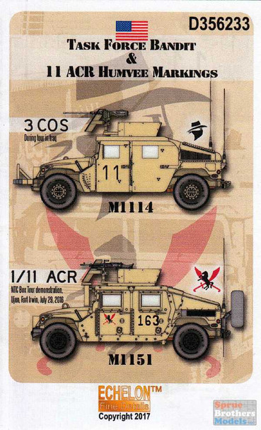 ECH356233 1:35 Echelon Task Force Bandit & 11 ACR Humvee Markings