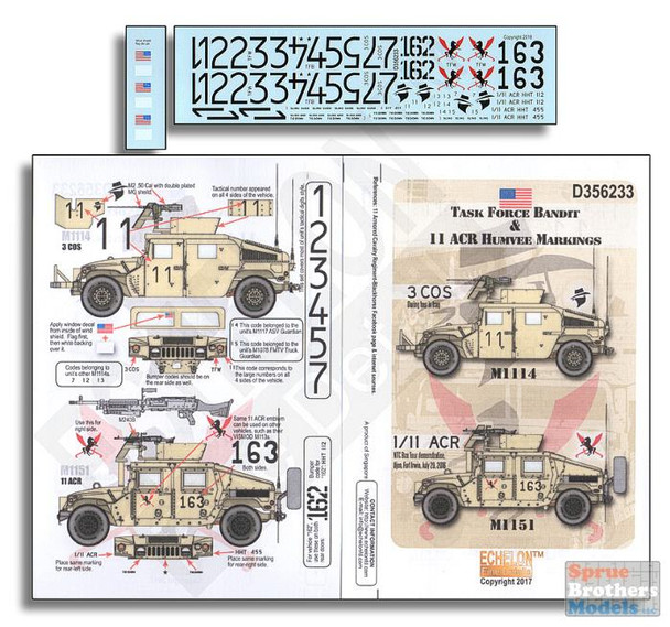 ECH356233 1:35 Echelon Task Force Bandit & 11 ACR Humvee Markings