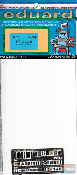 EDU32760 1:32 Eduard Color PE - P-61 Black Widow Placards (HBS kit)