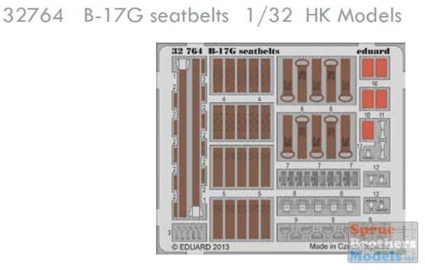 EDU32764 1:32 Eduard Color PE - B-17G Flying Fortress Seatbelts Set (HKM kit)