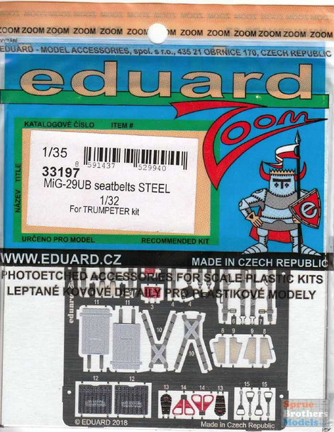 EDU33197 1:32 Eduard Color Zoom PE - MiG-29UB Fulcrum Seatbelts [STEEL] (TRP kit)