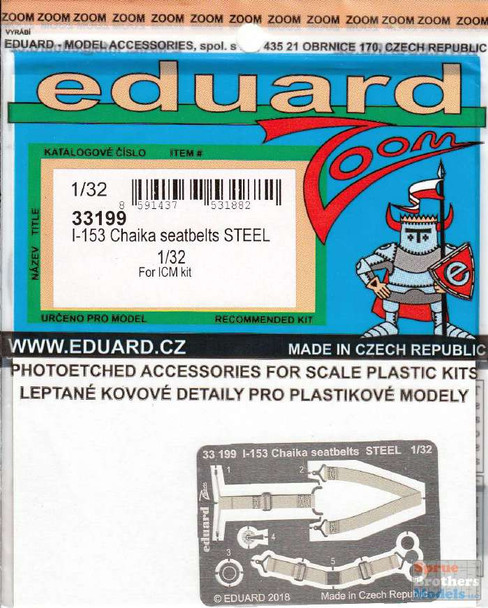 EDU33199 1:32 Eduard Color Zoom PE - I-153 Chaika Seatbelts [STEEL] (ICM kit)