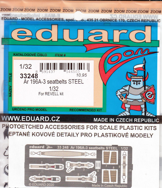 EDU33248 1:32 Eduard Color Zoom PE - Ar 196A-3 Seatbelts [STEEL] (REV kit)