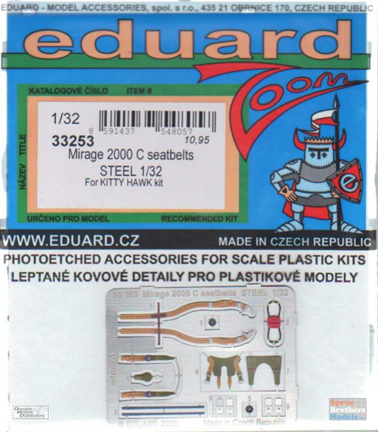 EDU33253 1:32 Eduard Color Zoom PE - Mirage 2000C Seatbelts [STEEL]  (KTH kit)