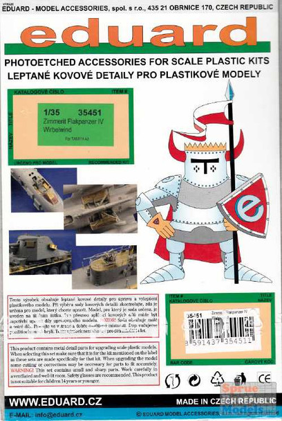 EDU35451 1:35 Eduard PE Flakpanzer IV Wirbelwind Zimmerit (TAM kit)