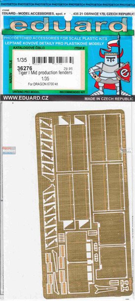 EDU36276 1:35 Eduard PE - Tiger I Mid Production Fenders (DRA kit)