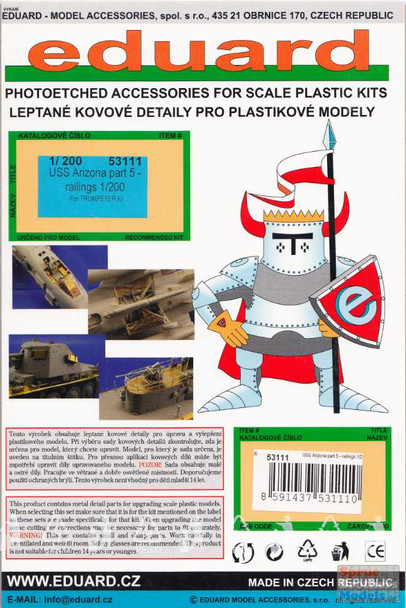 EDU53111 1:200 Eduard PE - USS Arizona Detail Set Part 5 - Railings (TRP kit)