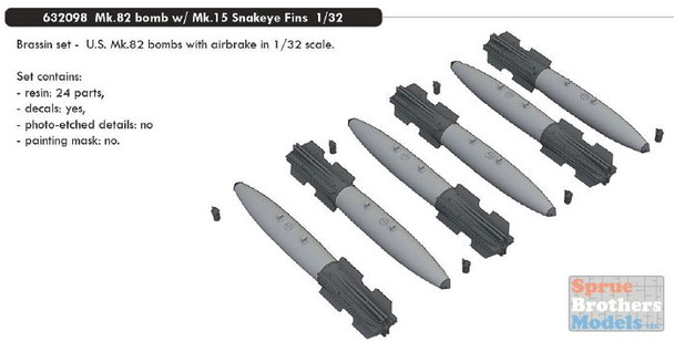 EDU632098 1:32 Eduard Brassin Mk.82 500lb Bombs with Mk.15 Snakeye Fins