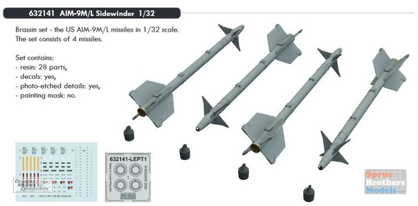 EDU632141 1:32 Eduard Brassin AIM-9M AIM-9L Sidewinder Missile Set EDU632141 1:32 Eduard Brassin AIM-9M AIM-9L Sidewinder Missile Set