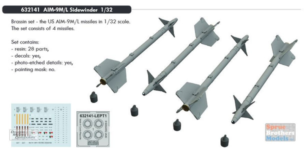 EDU632141 1:32 Eduard Brassin AIM-9M AIM-9L Sidewinder Missile Set