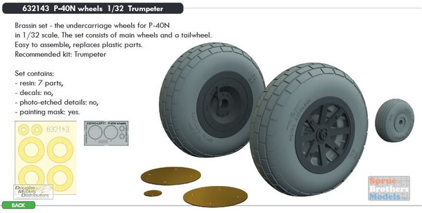 EDU632143 1:32 Eduard Brassin P-40N Warhawk Wheels Set (TRP kit)