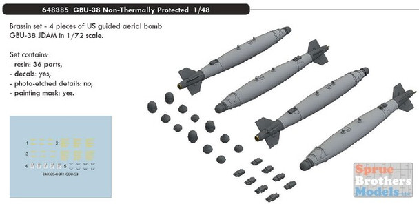 EDU648385 1:48 Eduard Brassin GBU-38 500lb Joint Direct Attack Munition (JDAM) [Non-Thermally Protected]