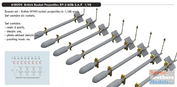 EDU648394 1:48 Eduard British Rocket Projectiles RP-3 60lb SAP