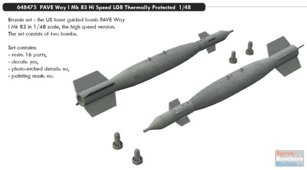 EDU648475 1:48 Eduard Brassin Paveway I Mk.83 Hi Speed LGB Thermally Protected