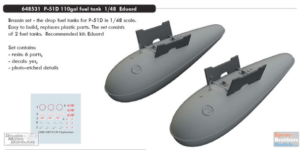 EDU648531 1:48 Eduard P-51D Mustang 110-gal Fuel Tank Set (EDU kit)