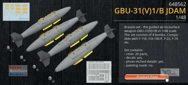 EDU648562 1:48 Eduard Brassin GBU-31(V)1B JDAM Bomb Set