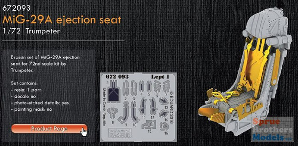 EDU672093 1:72 Eduard Brassin MiG-29A Fulcrum Ejection Seat (TRP kit)