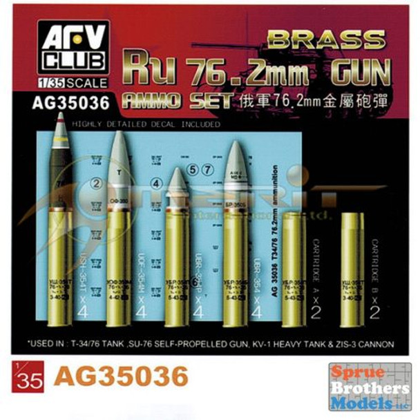 AFVAG35036 1:35 AFV Club Ru 76.2mm Gun Ammo Set (Brass)