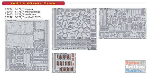 EDUBIG3374 1:32 Eduard BIG ED B-17E B-17F Flying Fortress Super Detail Set Part 1 (HKM kit)