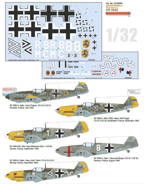 EDUD32004 1:32 Eduard Decals - Bf 109E-3 Bf 109E-4 ADLERANGRIFF: Alte Hasen