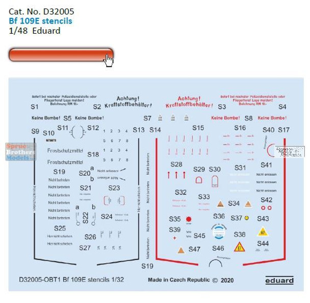 EDUD32005 1:32 Eduard Decals - Bf 109E Stencils