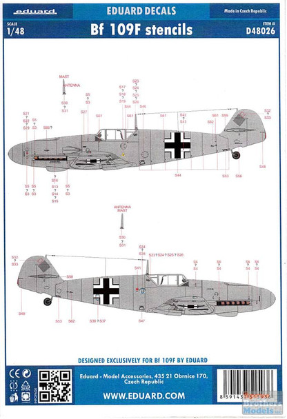 EDUD48026 1:48 Eduard Decals - Bf 109F Stencils