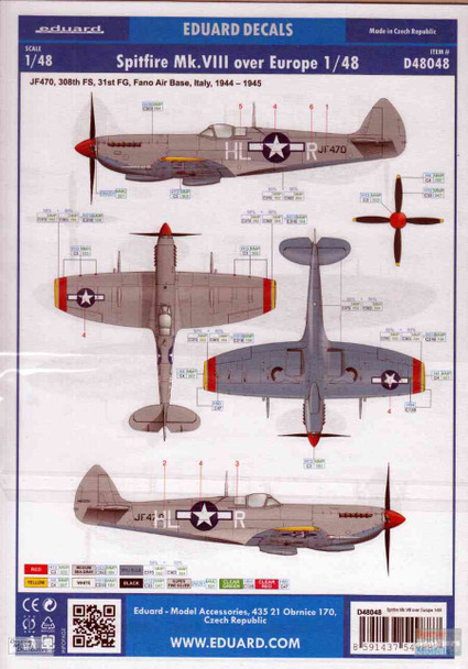 EDUD48048 1:48 Eduard Decals - Spitfire Mk.VIII Over Europe