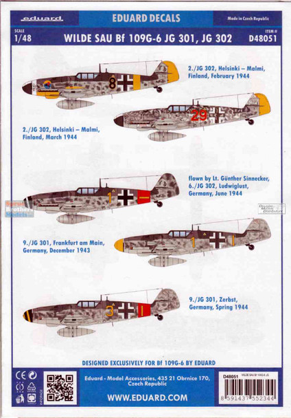 EDUD48051 1:48 Eduard Decals - Wilde Sau Bf 109G-6 JG301 JG302