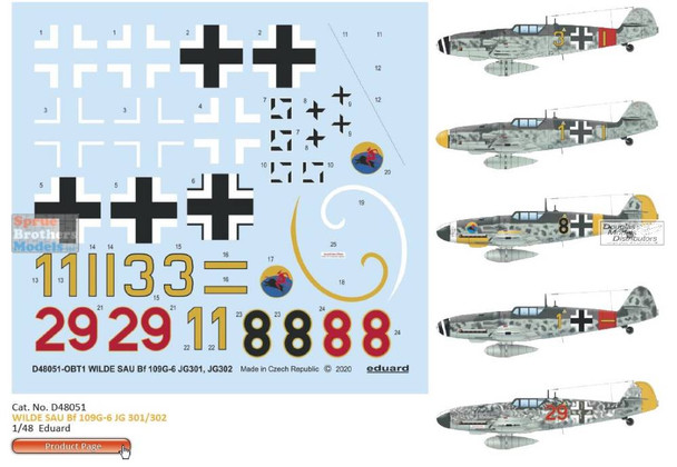 EDUD48051 1:48 Eduard Decals - Wilde Sau Bf 109G-6 JG301 JG302